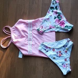 beachsissi Tankini Swimsuit Set 🏊‍♂️ Size Small 1 Top & 2 Bikini Bottoms NWT